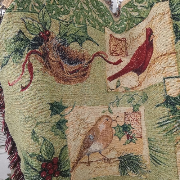 Manual Weavers  Susan WInget Holiday Birds Afghan Blanket Throw Tapestry 57x63 - Picture 2 of 11